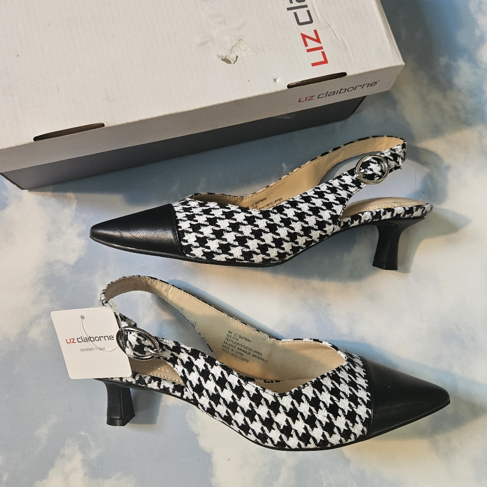 Liz Claiborne Houndstooth Slingback Heels Classic Heels Holiday Heels
